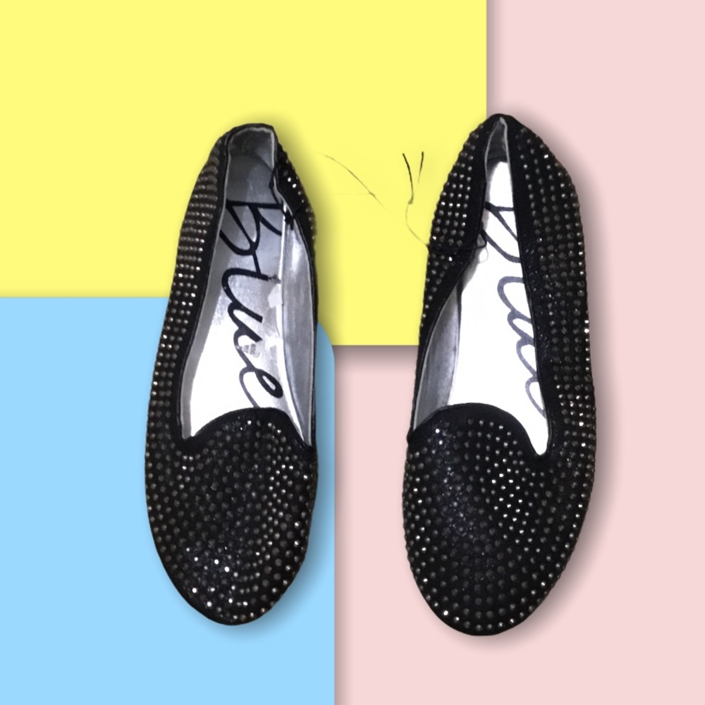 Blue | Studded Black Flats | 7
